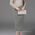 Latest design formal ladies skirt knit cotton grey women long skirt